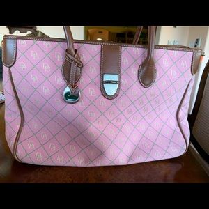 Dooney and Bourne pink and green diamond tote